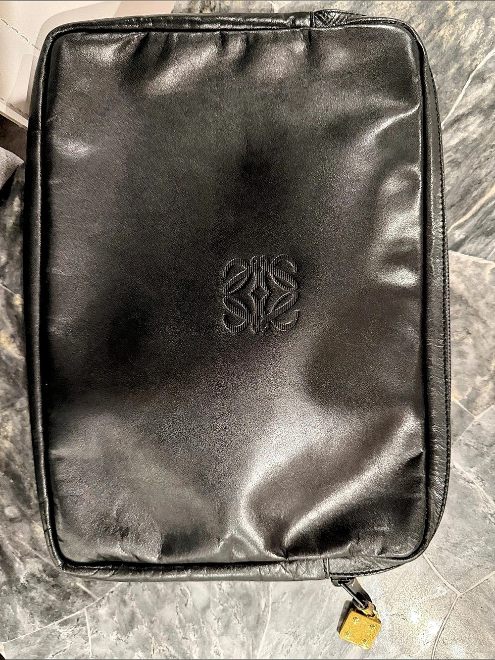 Loewe Anagram Embossed Leather Clutch Pouch Black